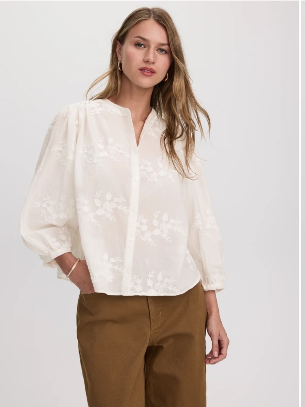 NWOT Reitman’s 3/4-Sleeve Embroidered Boho Blouse in Bright White Size Medium